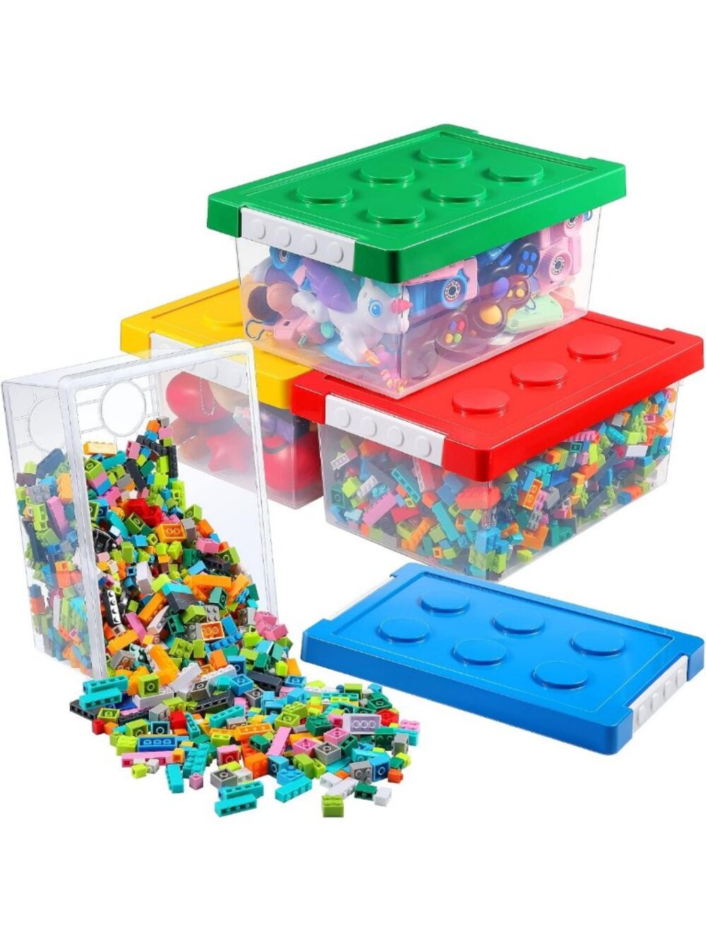 4 Pack Stackable Toy Storage Bins with Lids - Clear Plastic Organizer for Kids